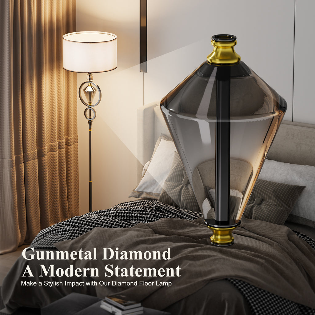 C06-4 Modern Diamond Floor Lamp with White Shade Foot Pedal Switch for All Home styles