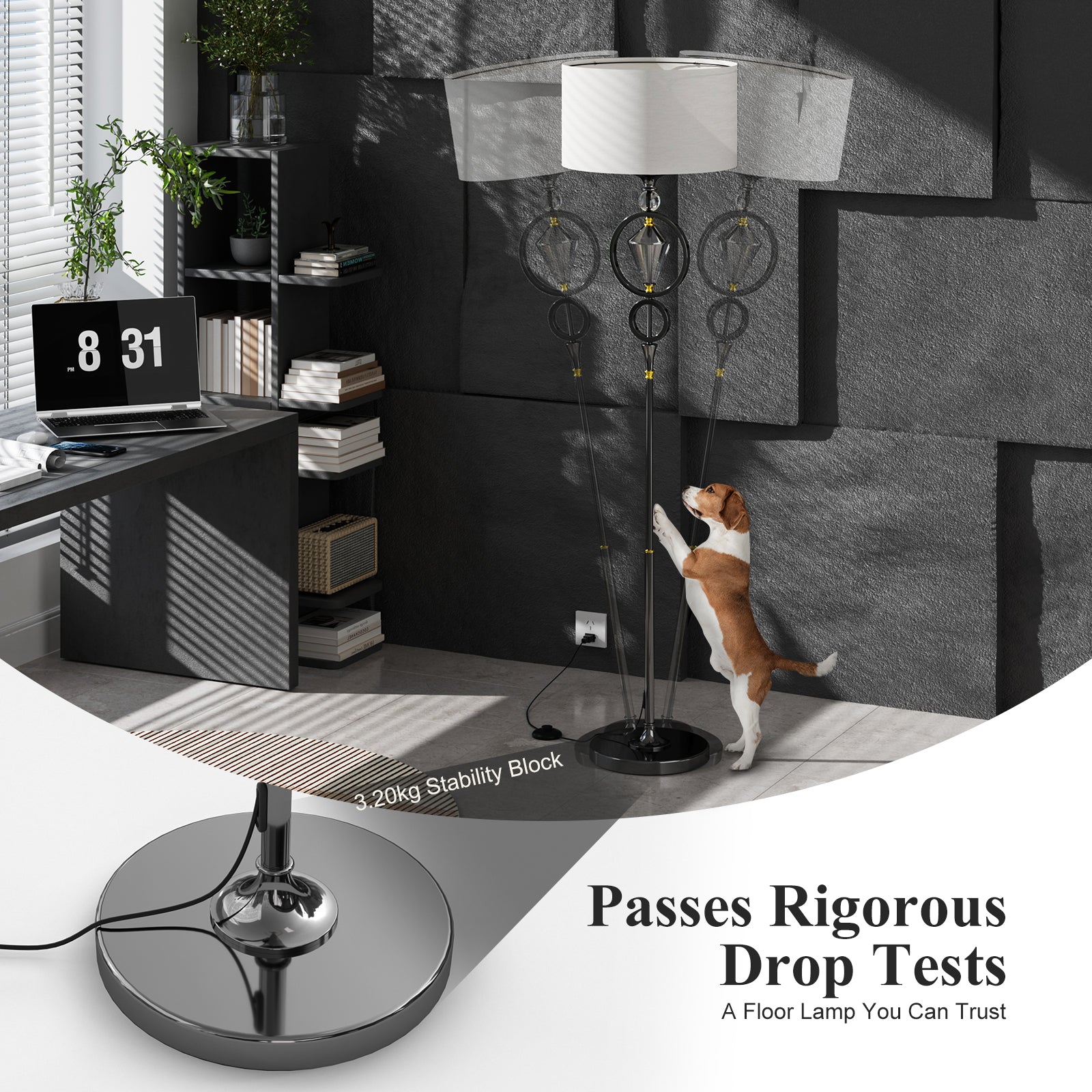 C06-4 Modern Diamond Floor Lamp with White Shade Foot Pedal Switch for All Home styles