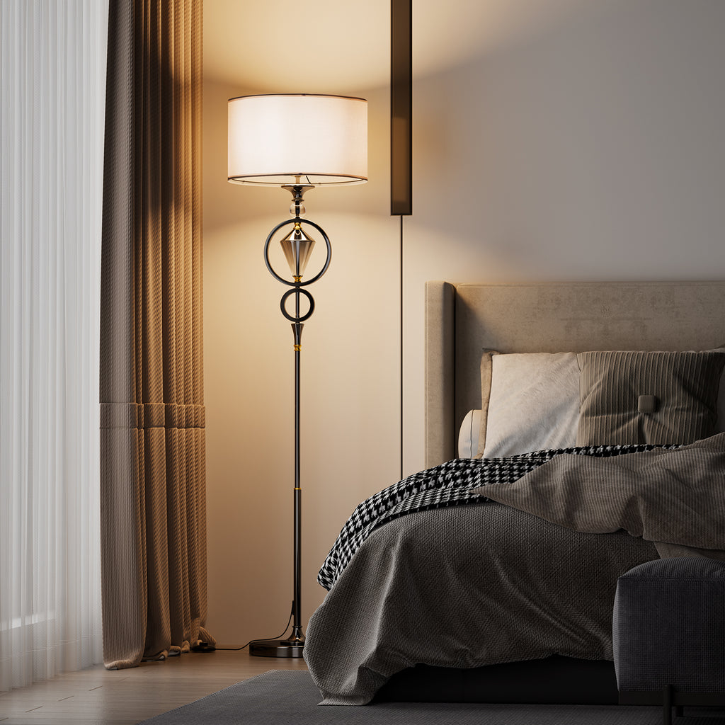 C06-4 Modern Diamond Floor Lamp with White Shade Foot Pedal Switch for All Home styles