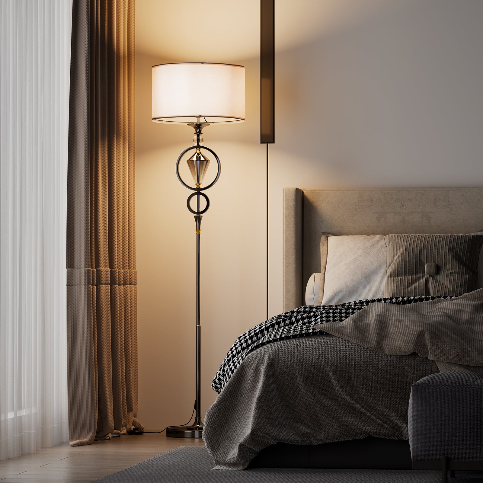 C06-4 Modern Diamond Floor Lamp with White Shade Foot Pedal Switch for All Home styles