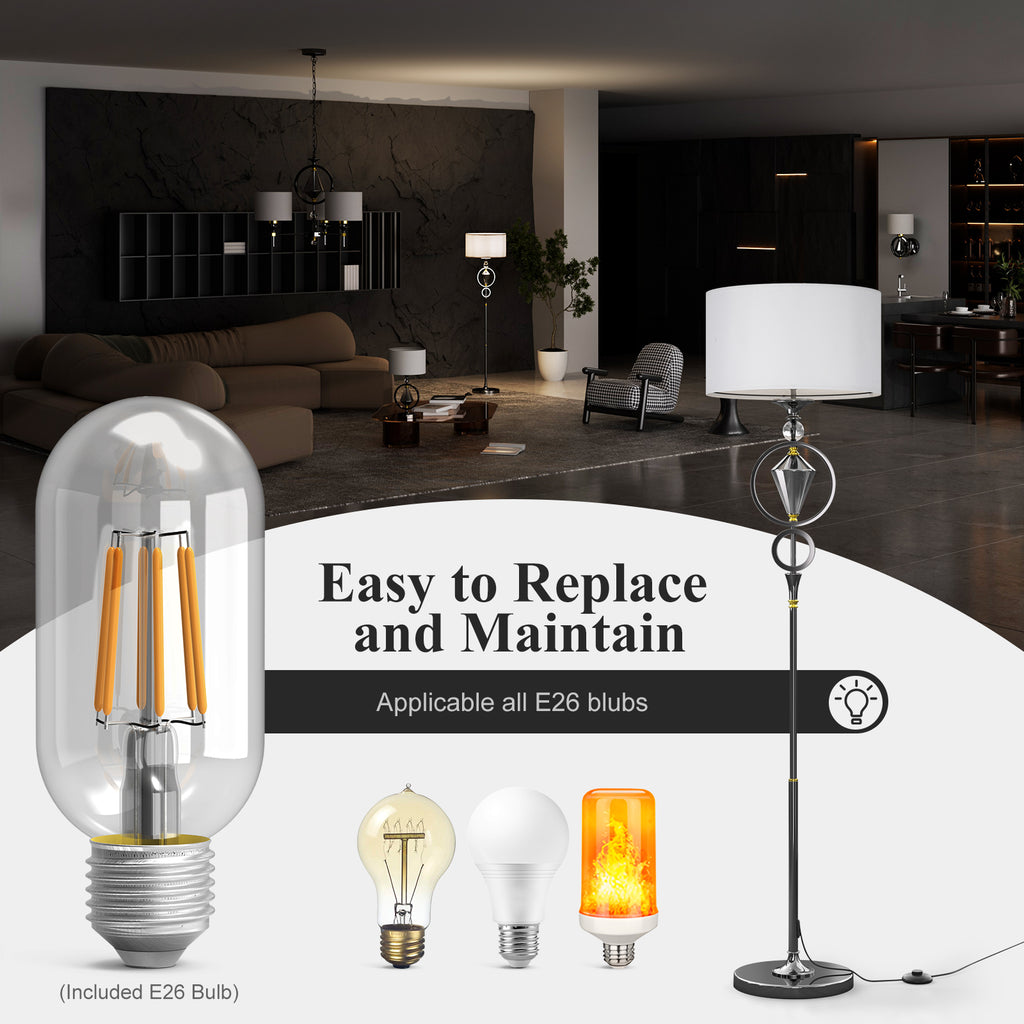 C06-4 Modern Diamond Floor Lamp with White Shade Foot Pedal Switch for All Home styles