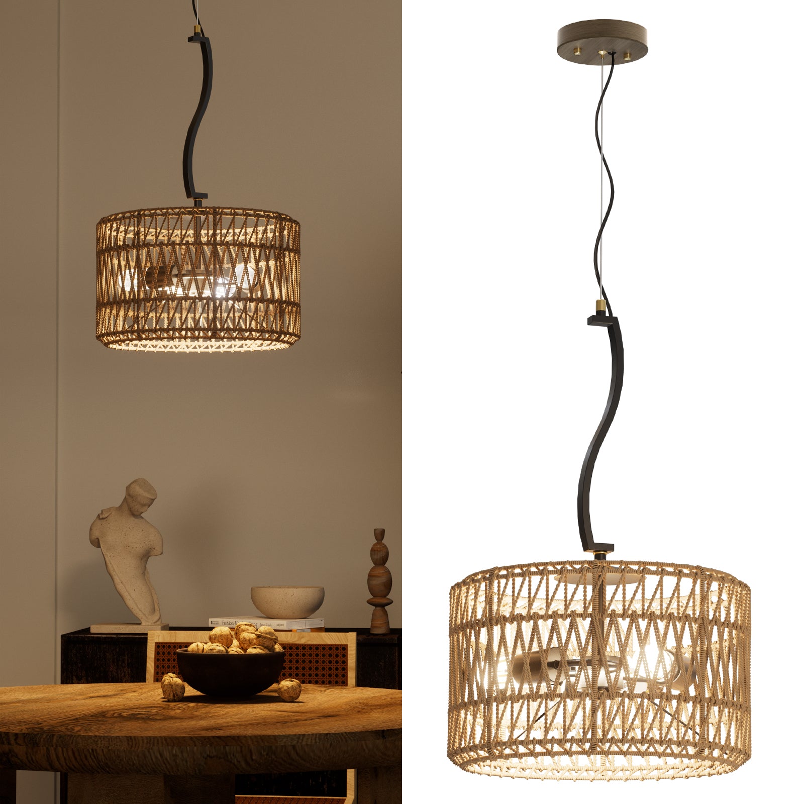 N11-4-2 Adjustable 3-Light Pendant Light Boho Chandelier for All Home Styles