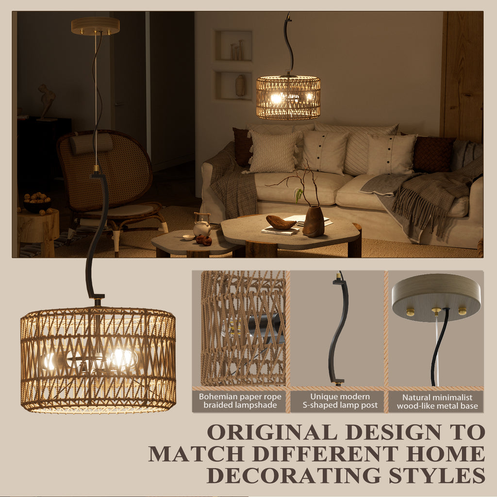 N11-4-2 Adjustable 3-Light Pendant Light Boho Chandelier for All Home Styles