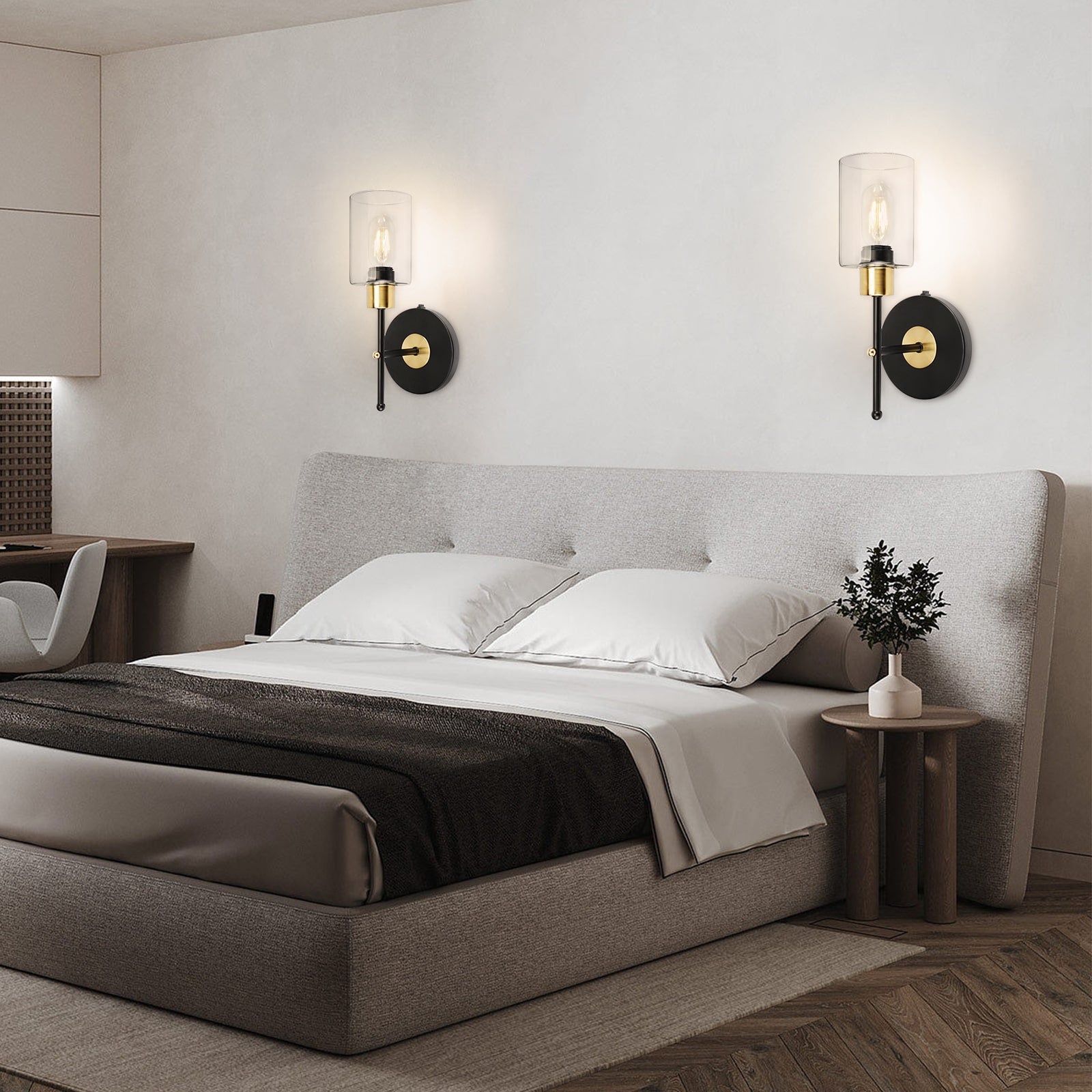 C01 Battery Operated Wall Sconces LED Lamp with Clear Glass Shade