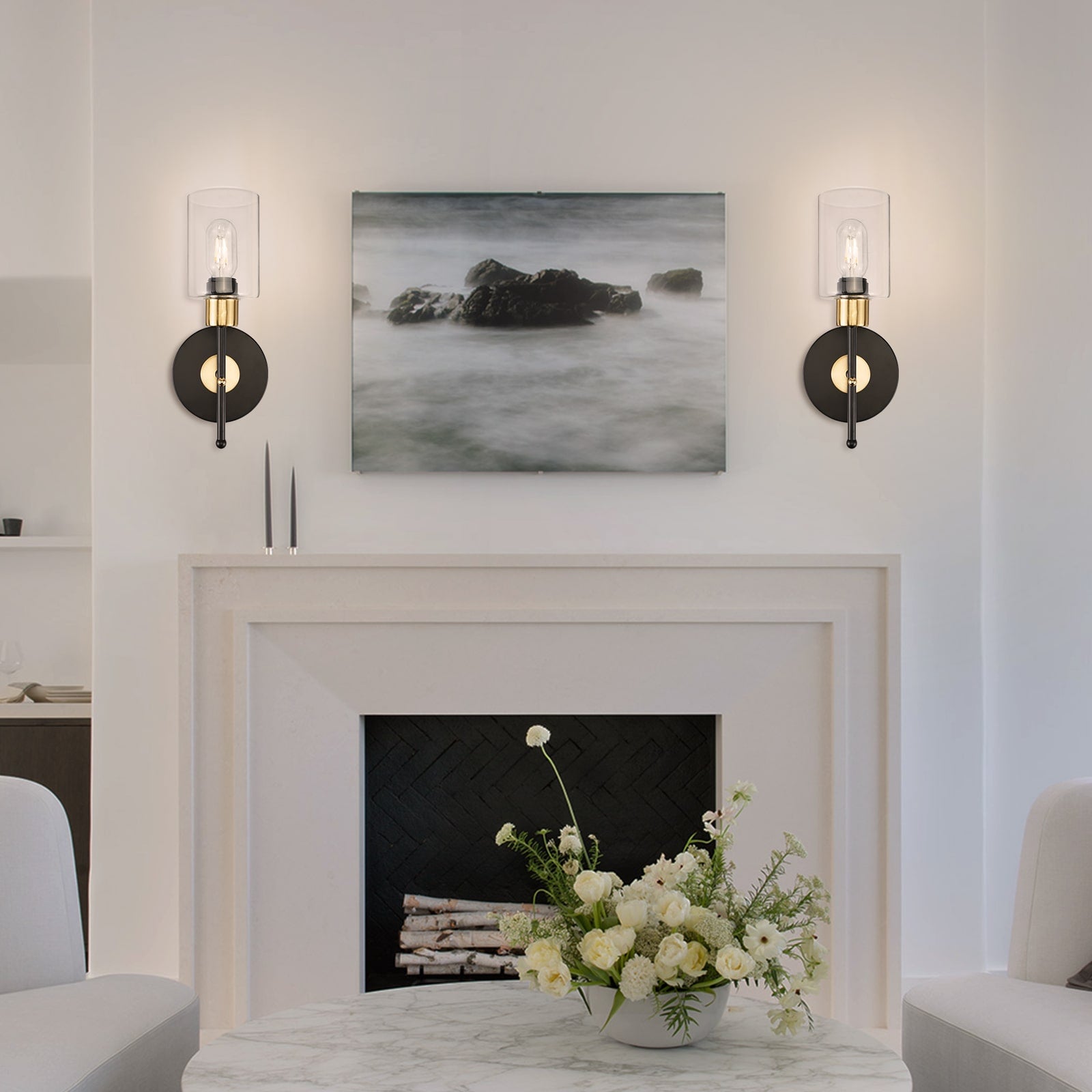 C01 Battery Operated Wall Sconces LED Lamp with Clear Glass Shade