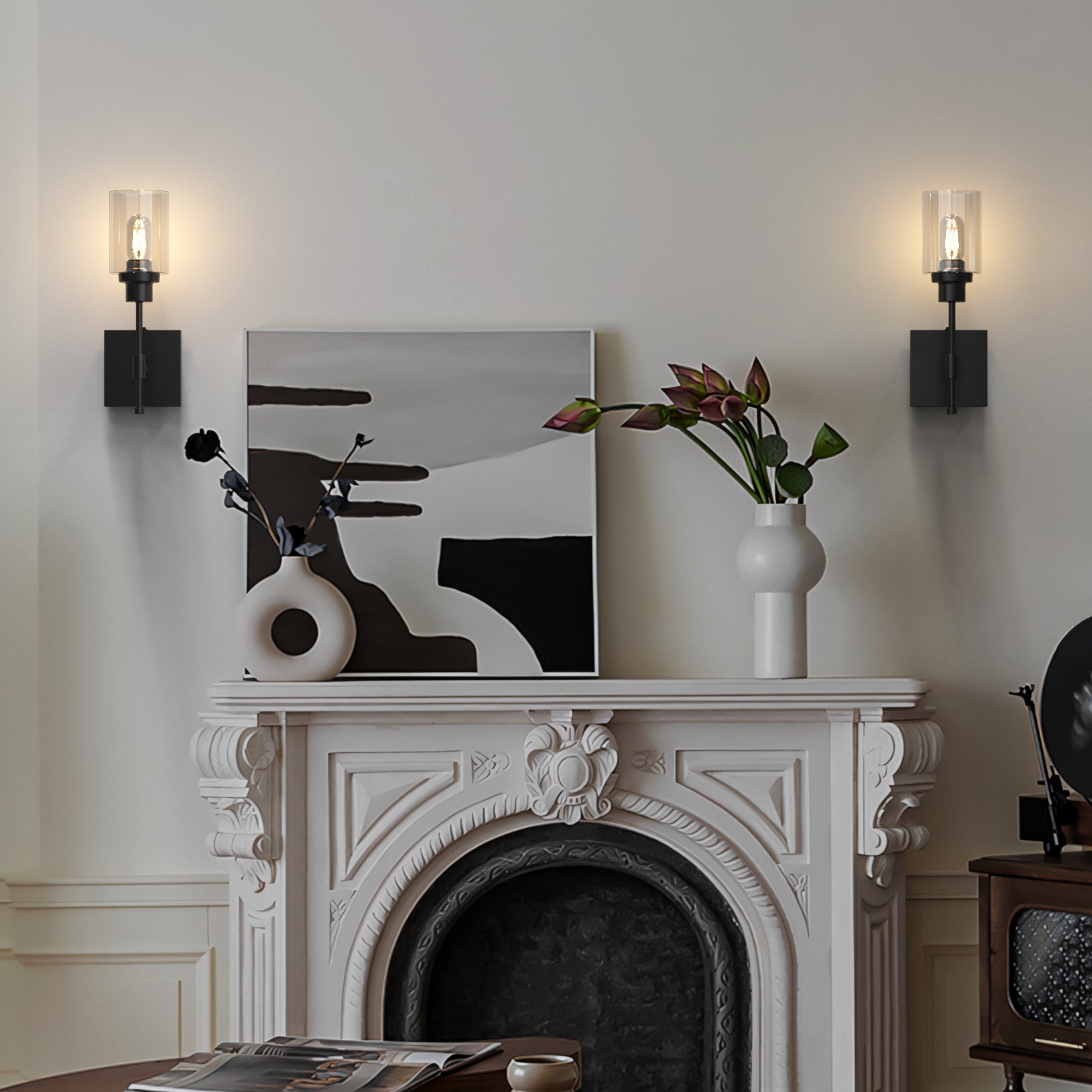 C02 Battery Operated Wall Sconces with Glass Shade for All Home Style（Bulb Included）