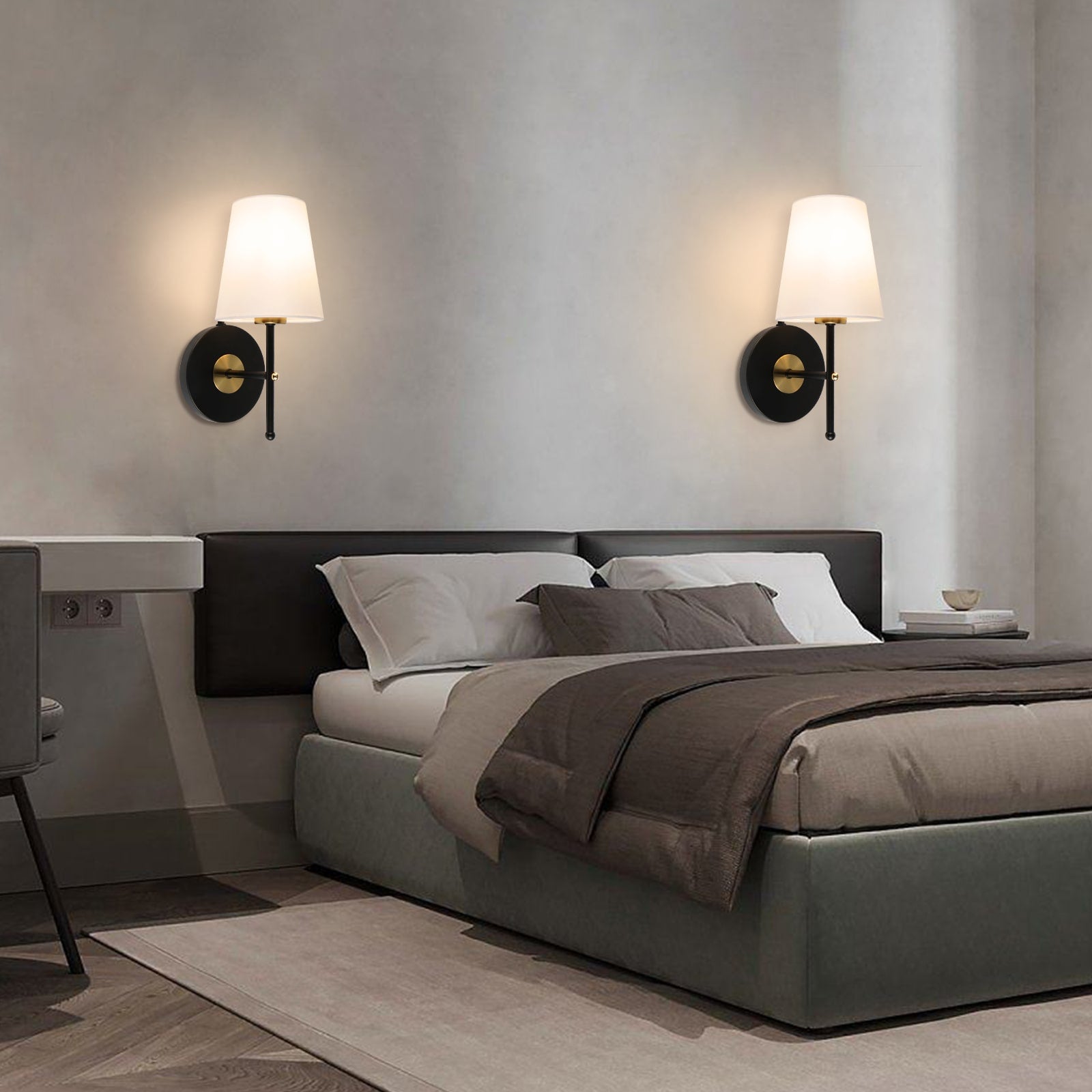 C01 Wall Mount LED Light with Linen Fabric Shade Bedside Wall Lamp