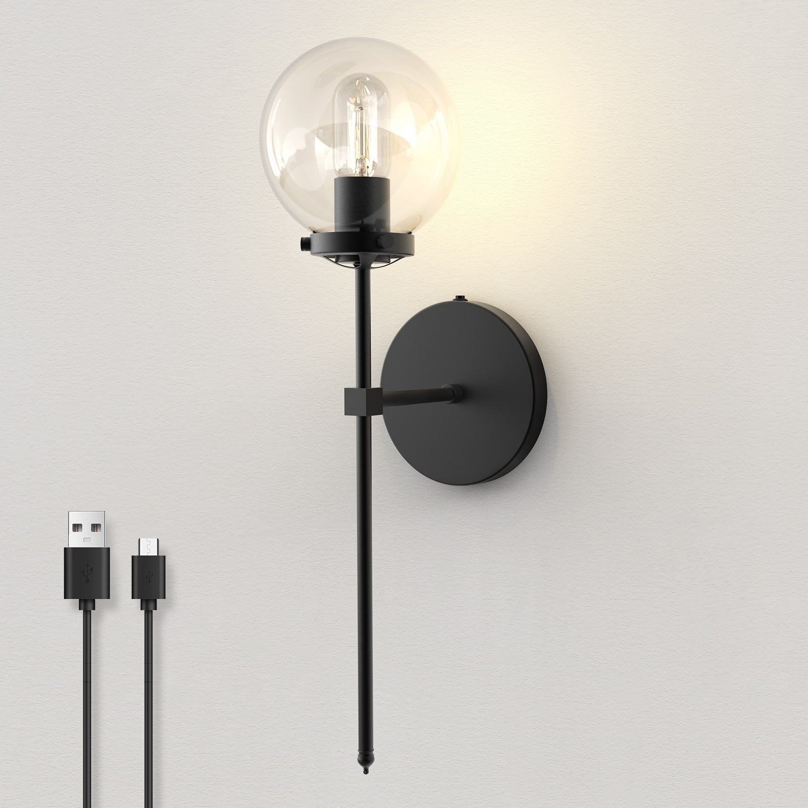C03 LED Lamp Classic Clear Glass Wall Sconce Battery Powerd