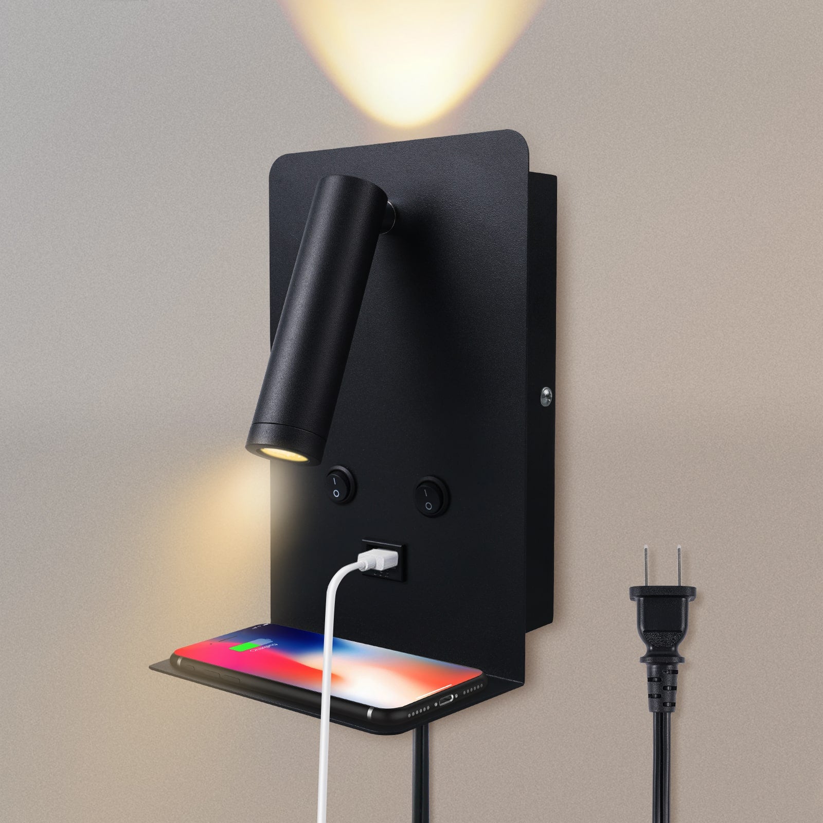 M03 Modern LED Wall Light Bedside Reading Light with USB Port