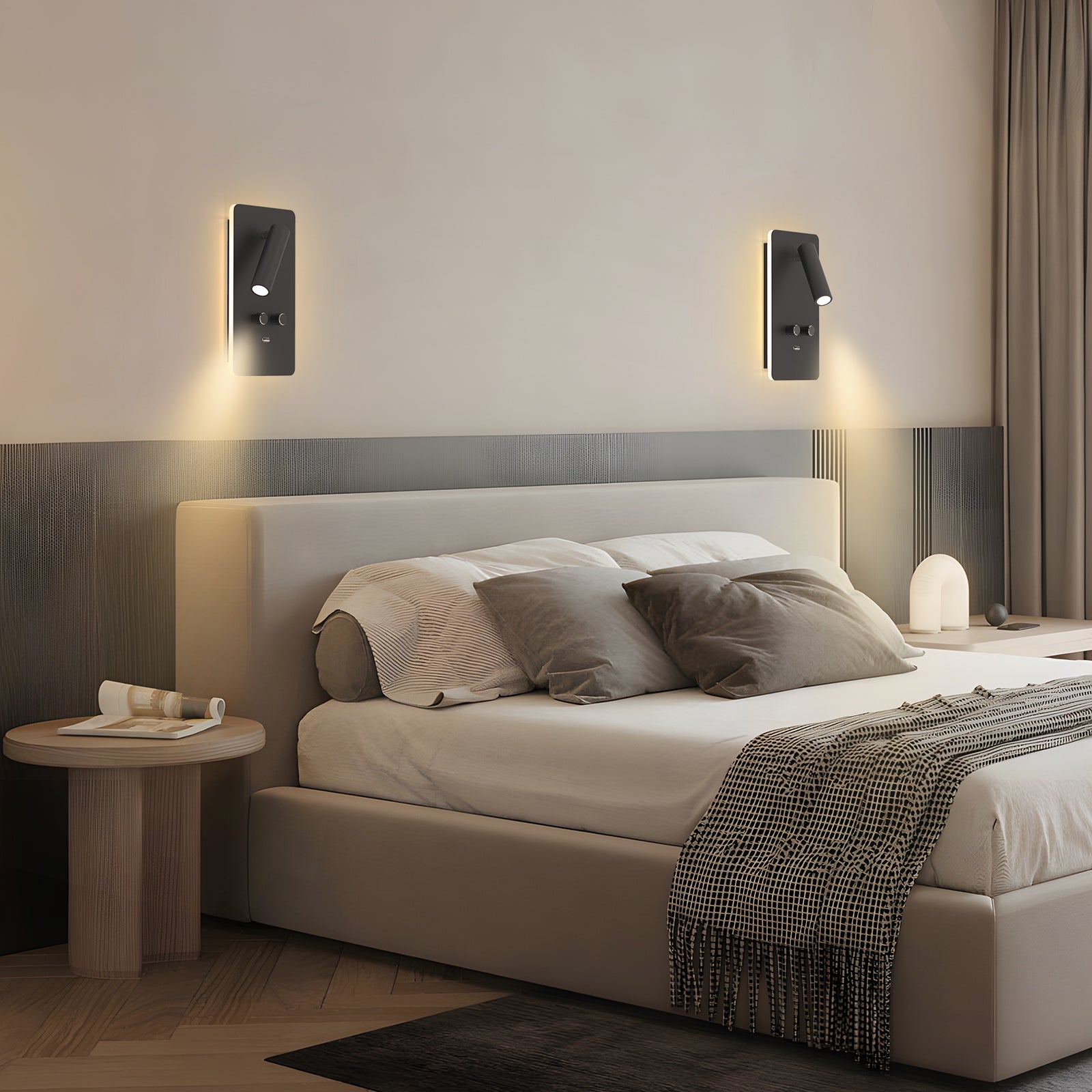 M04 Stepless Dimming Bedroom Bedside Wall Sconce Backlight+Spotlight