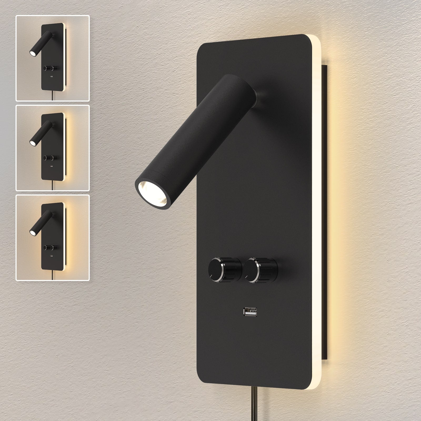 M04 LED Wall Lights Stepless Dimmable Wall Mounted Reading Lights with USB Port