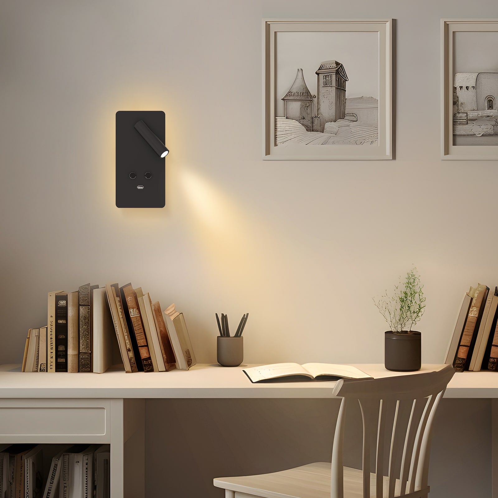 M04 LED Wall Lights Stepless Dimmable Wall Mounted Reading Lights with USB Port