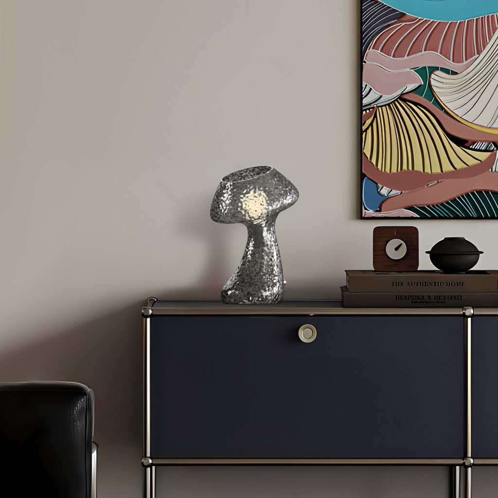 V06 Dimmable Mushroom Glass Table Lamp Nightstand Lamp for All Home Styles