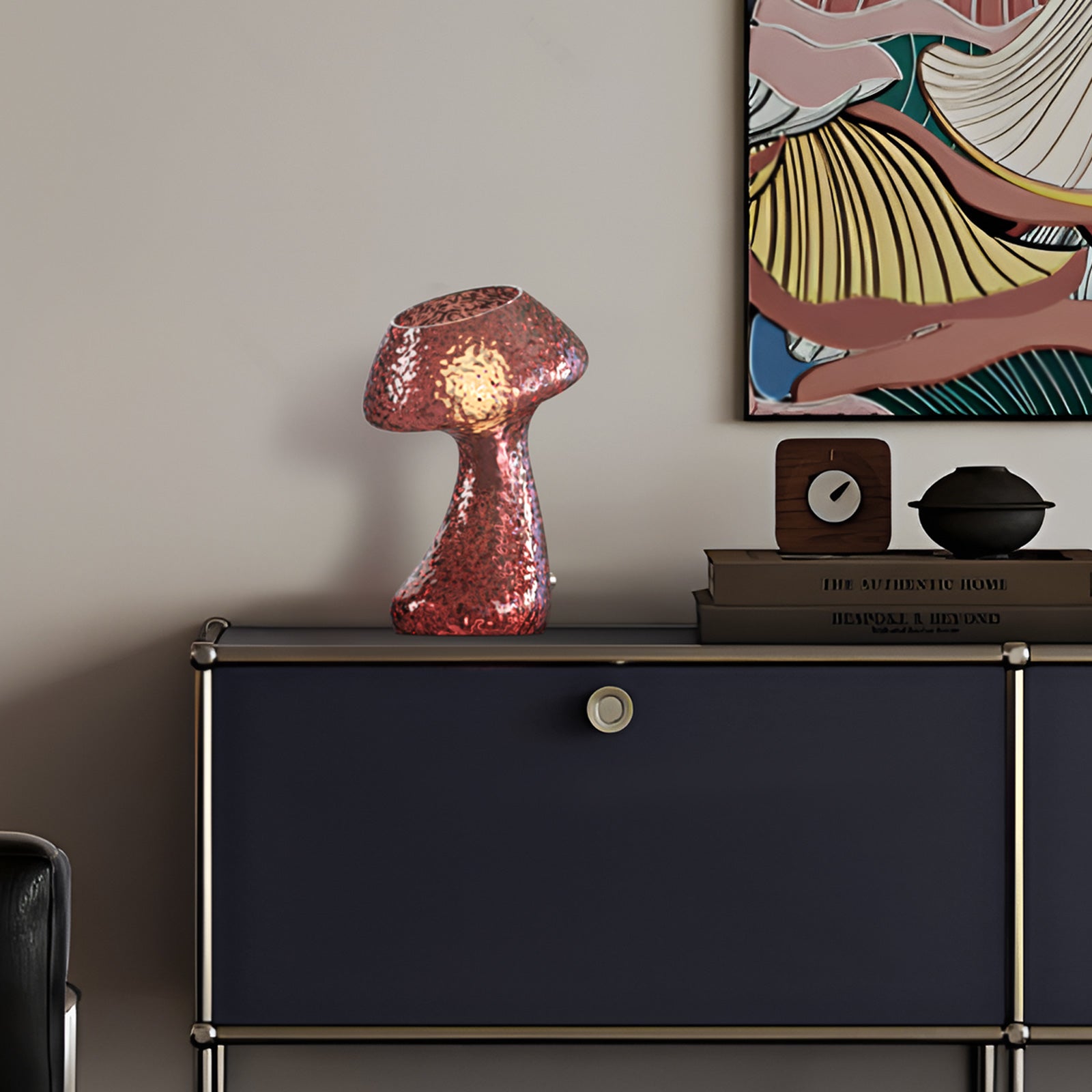 V06 Retro Mushroom Glass Table Lamp Dimmable Small Desk Lamp for Living Room