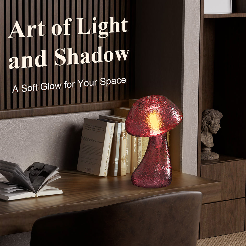 V06 Dimmable Mushroom Glass Table Lamp Nightstand Lamp for All Home Styles