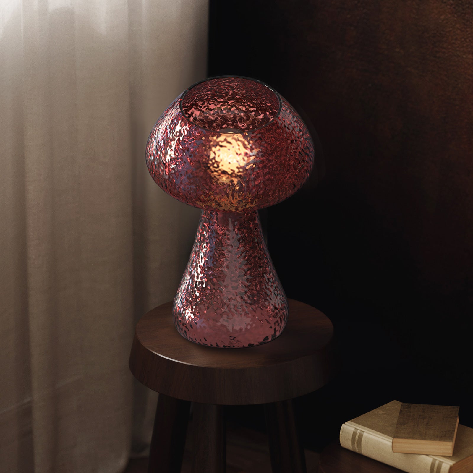 V06 Retro Mushroom Glass Table Lamp Dimmable Small Desk Lamp for Living Room