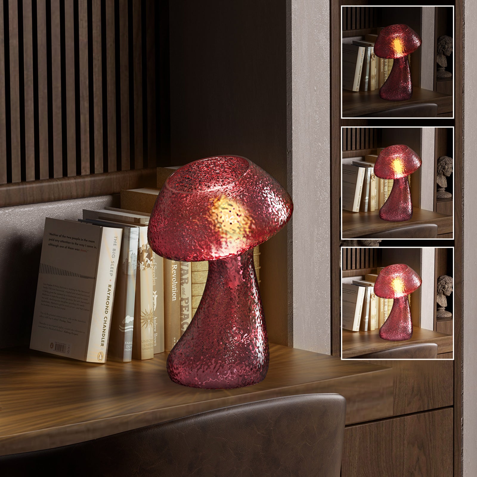 V06 Retro Mushroom Glass Table Lamp Dimmable Small Desk Lamp for Living Room