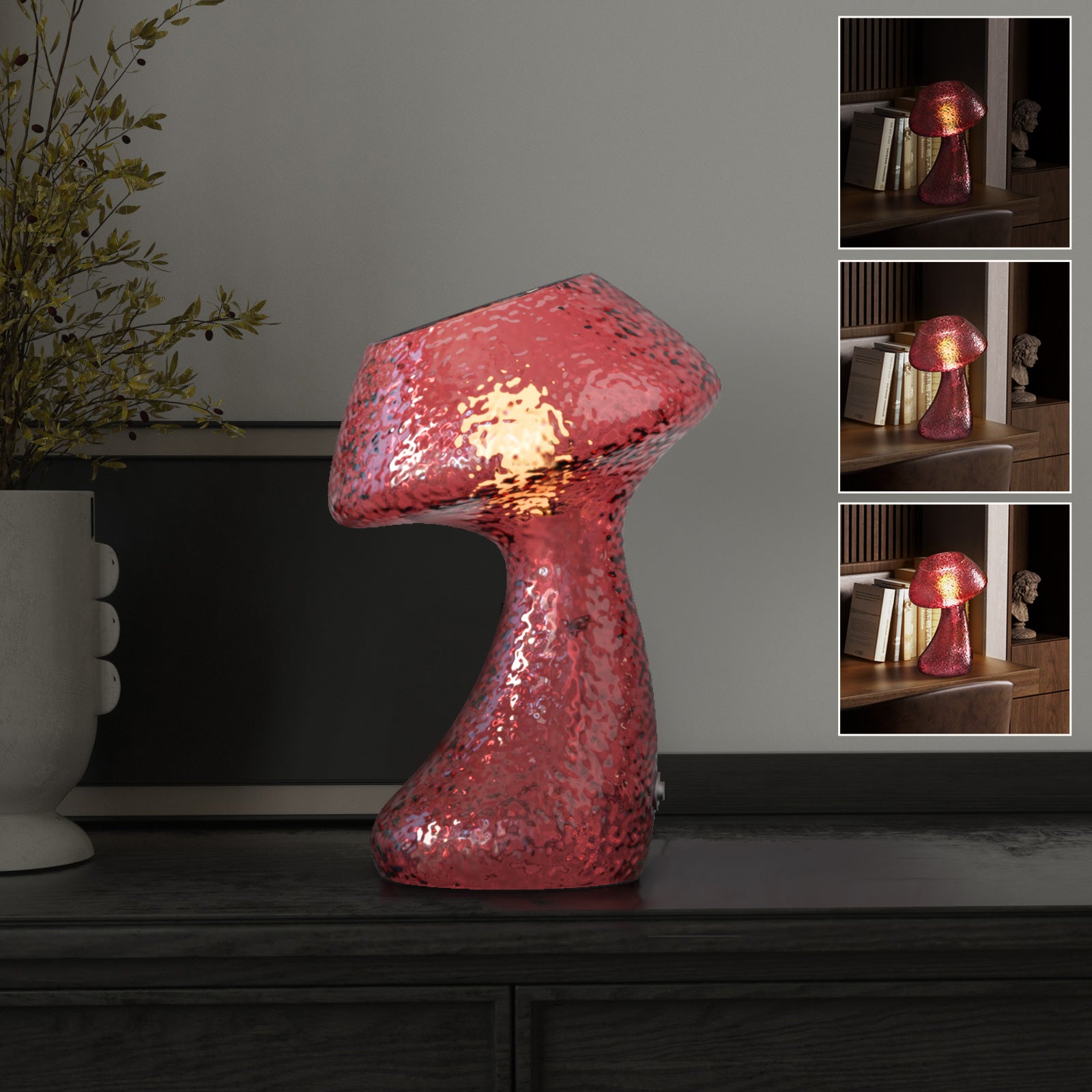 V06 Retro Mushroom Glass Table Lamp Dimmable Small Desk Lamp for Living Room