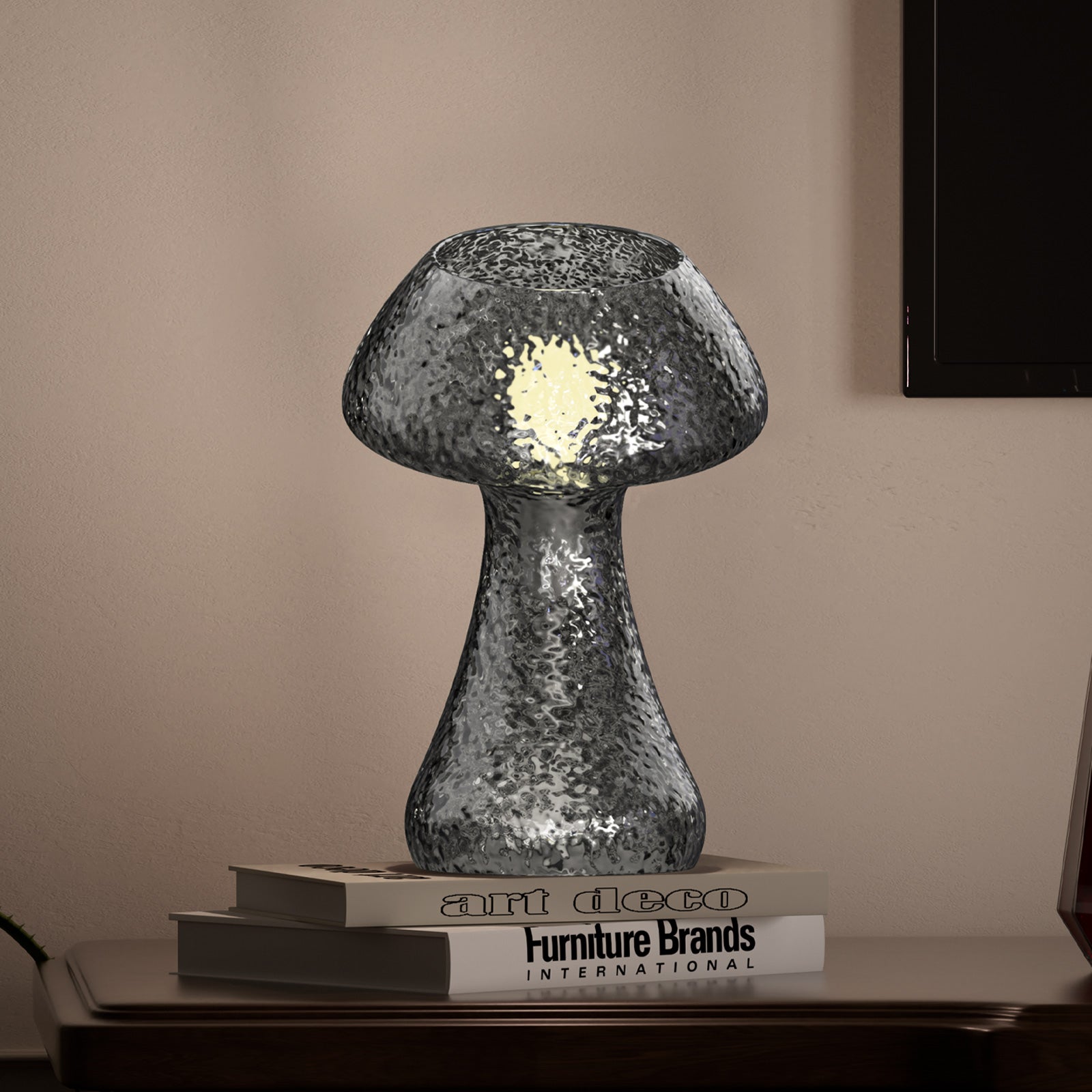 V06 Retro Mushroom Glass Table Lamp Dimmable Small Desk Lamp for Living Room