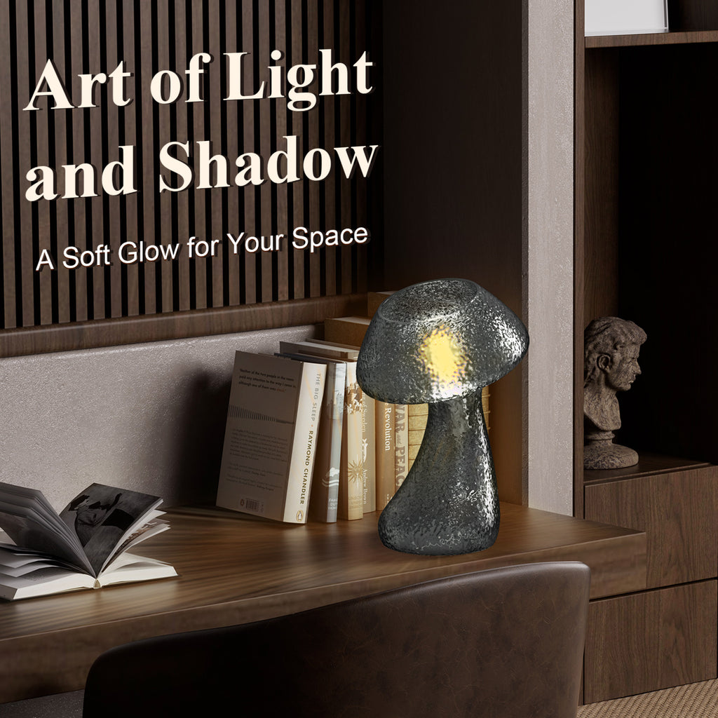 V06 Dimmable Mushroom Glass Table Lamp Nightstand Lamp for All Home Styles
