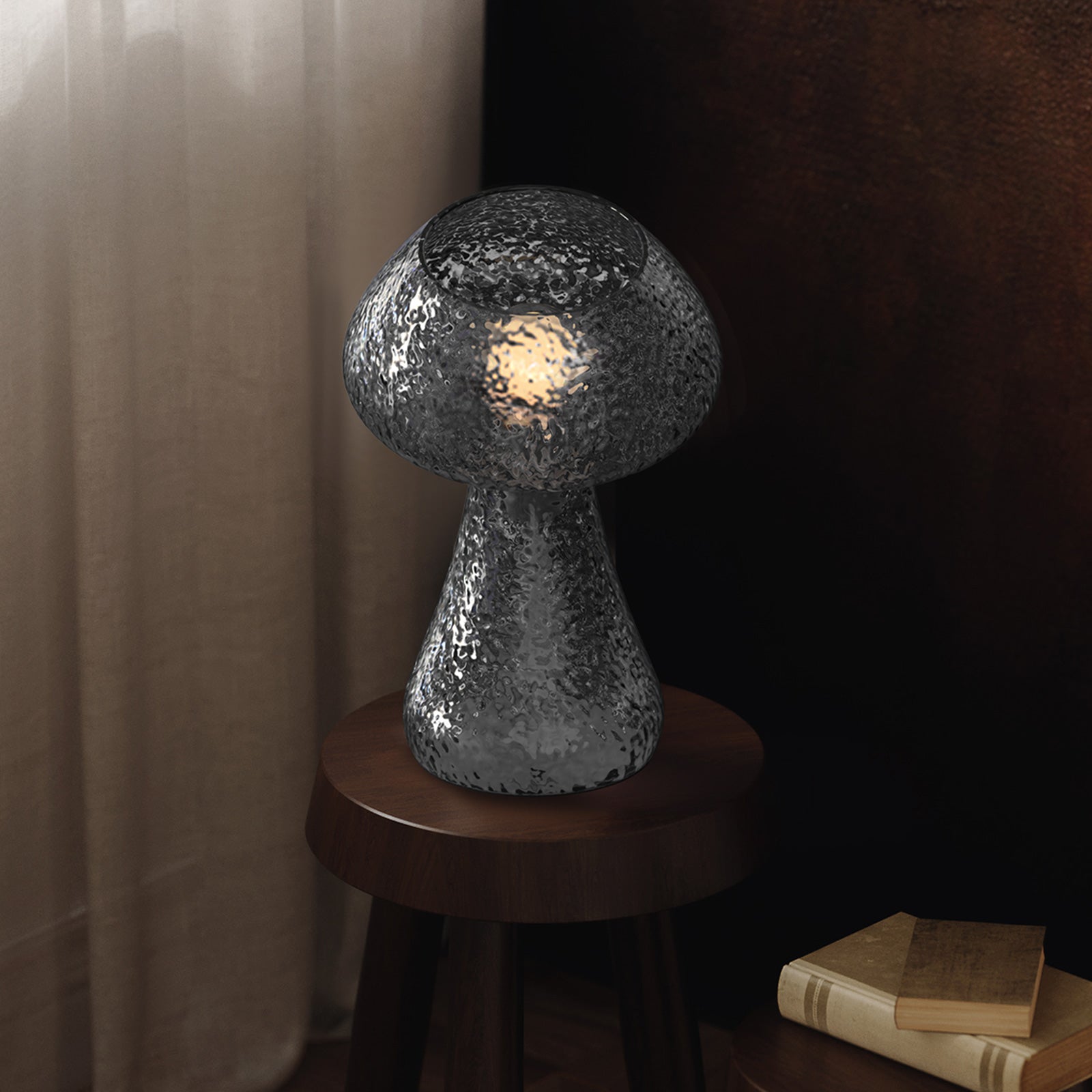 V06 Retro Mushroom Glass Table Lamp Dimmable Small Desk Lamp for Living Room
