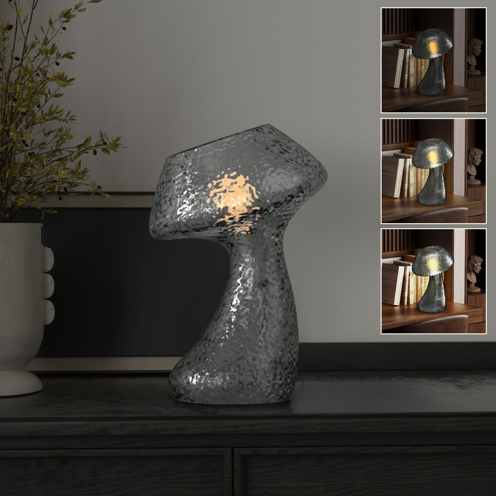 V06 Retro Mushroom Glass Table Lamp Dimmable Small Desk Lamp for Living Room