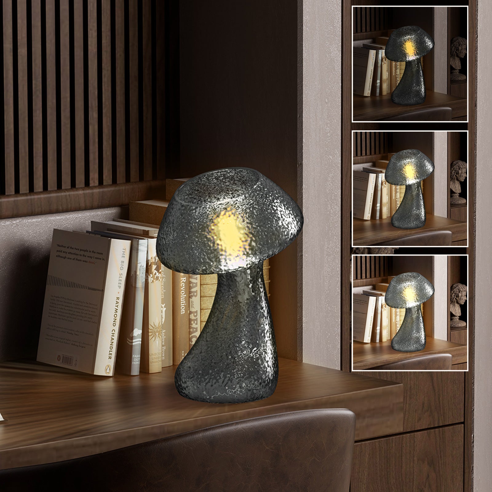 V06 Retro Mushroom Glass Table Lamp Dimmable Small Desk Lamp for Living Room