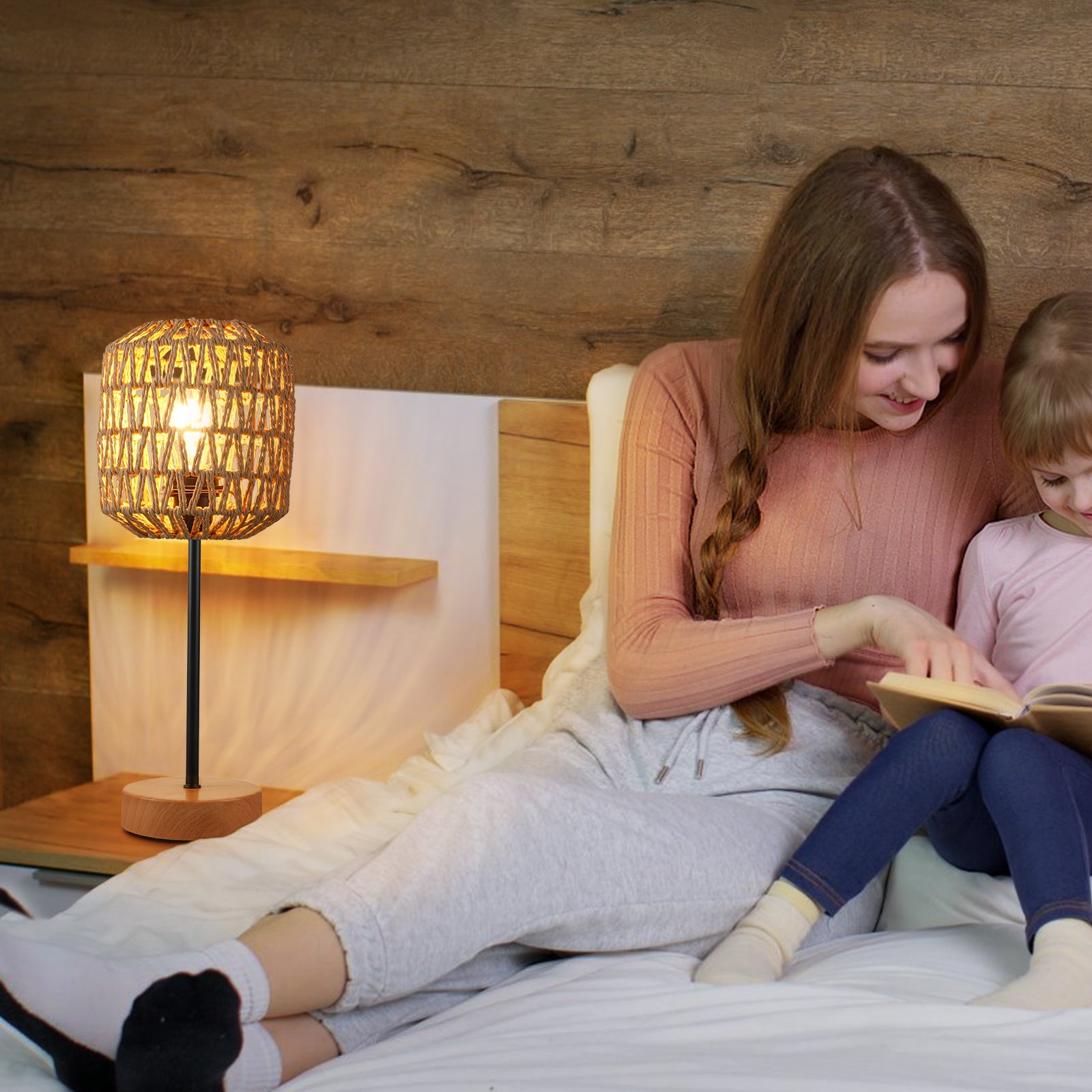 N02 Boho Table Lamp for Bedroom 3 Way Dimmable Bedside Lamp for Nightstand