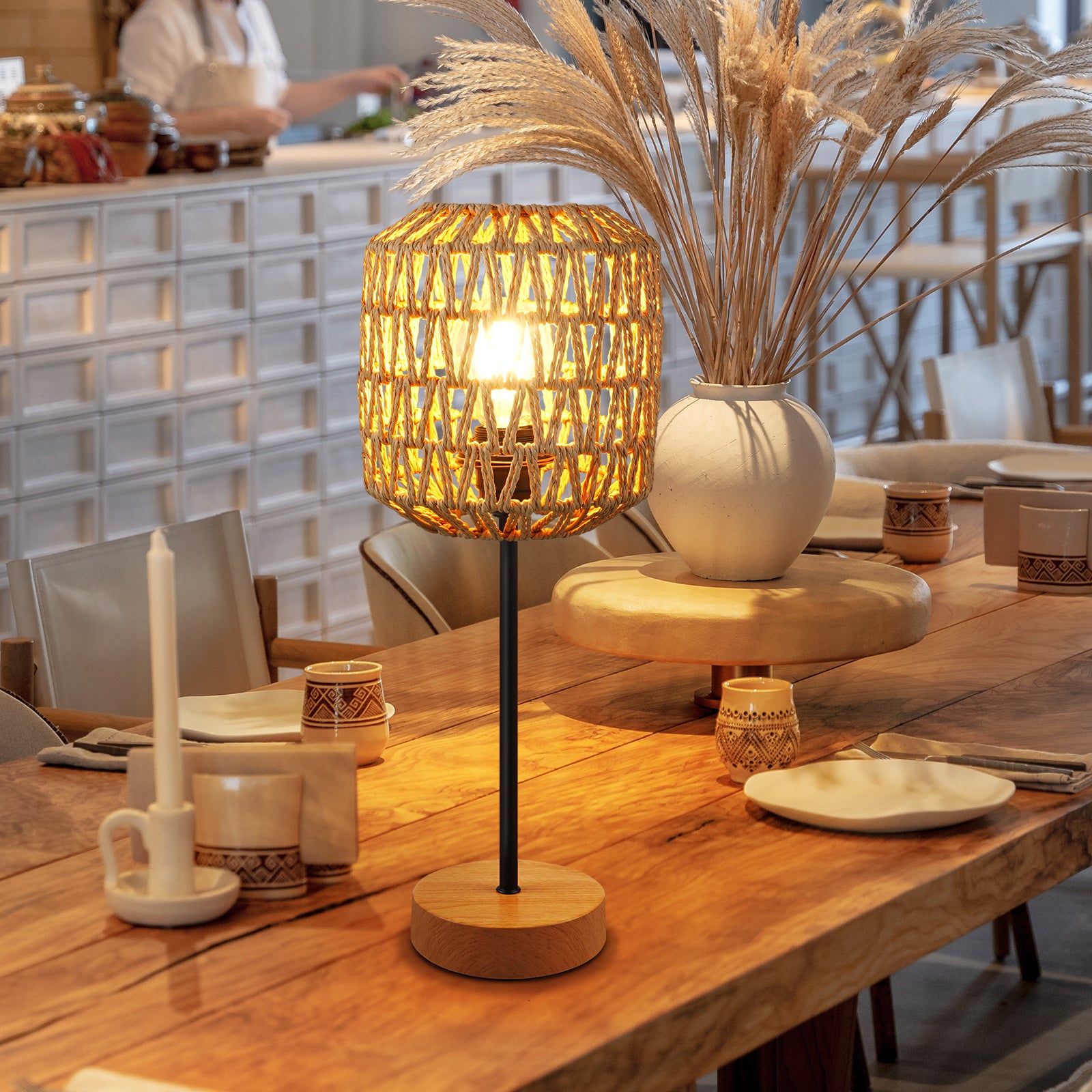 N02 Woven Rattan Shade Small Table Lights for Dining Room