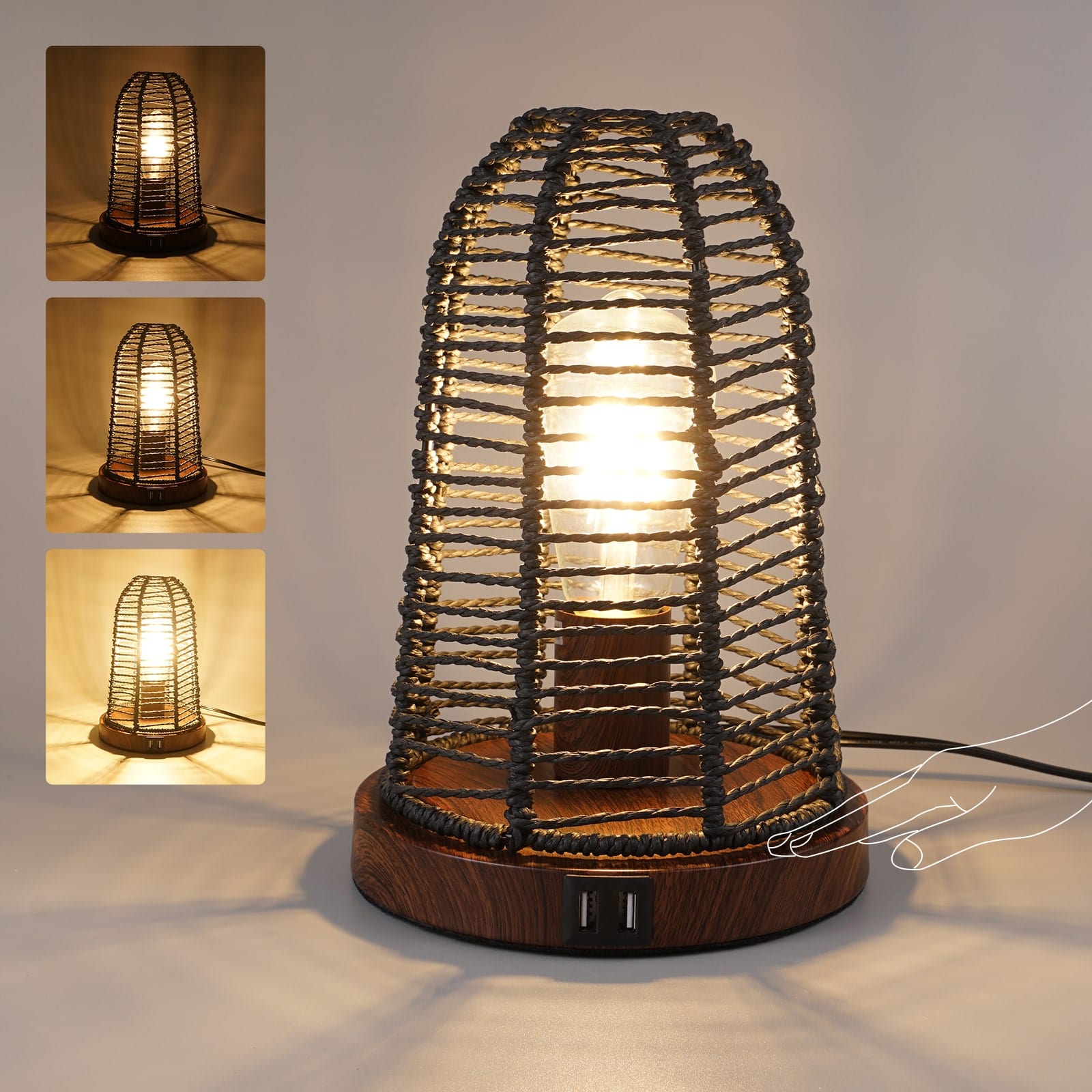 N04 Touch Dimmable Boho LED Table Lamp with USB Ports for Study Room
