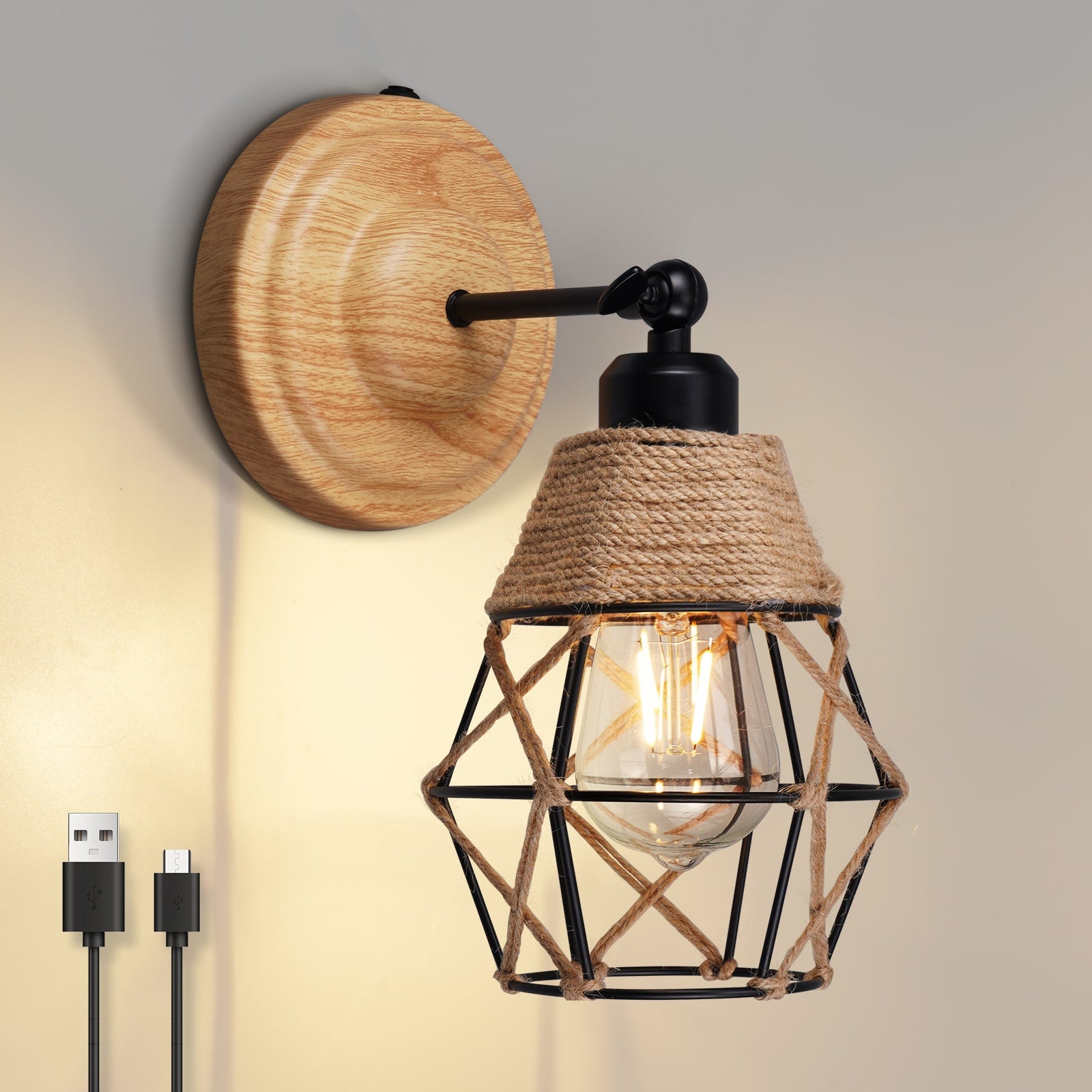 N06 Rustic Wall Light for Kitchen Battery Operated Cordless Lamp