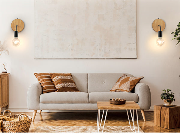 N07 Pair Living Room Wall Sconce Lights Natural Style AA Battery Operated