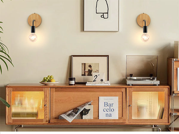 N07 Pair Living Room Wall Sconce Lights Natural Style AA Battery Operated