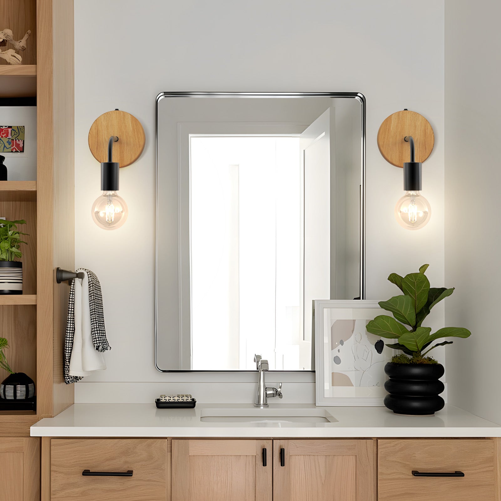 N07 Set of 2 Natural Edison Wall Lights AA Battery Powered for All Home Styles