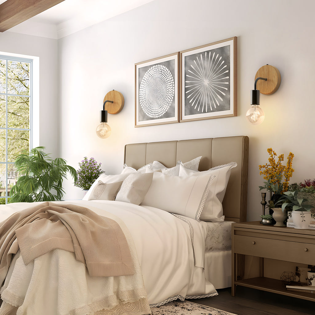 N07 Set Of 2  Rustic Wall Sconce for Bedroom AA Battery Operated