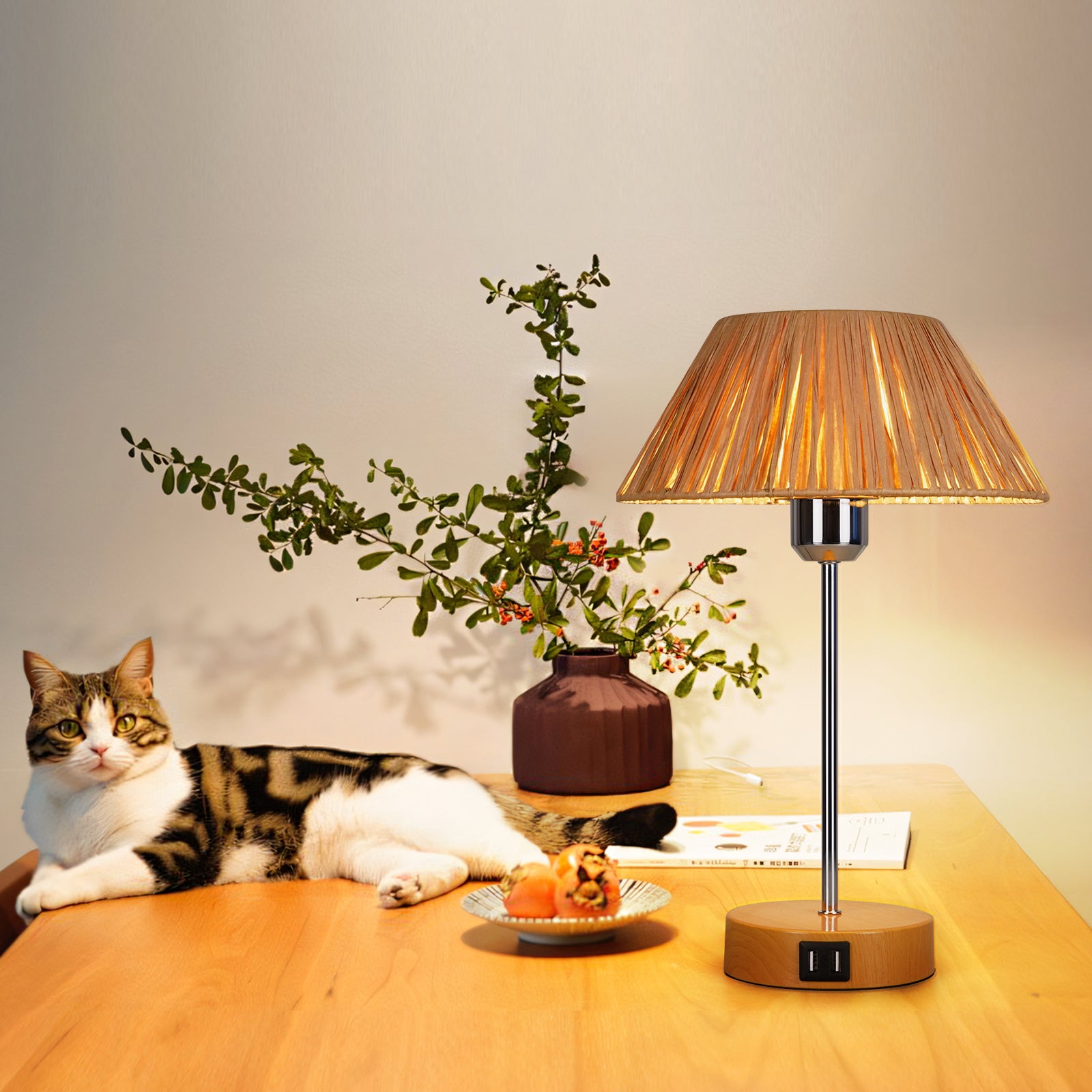 N09 Boho Table Lamp with USB Port & 3 Way Dimmable for Dining Room