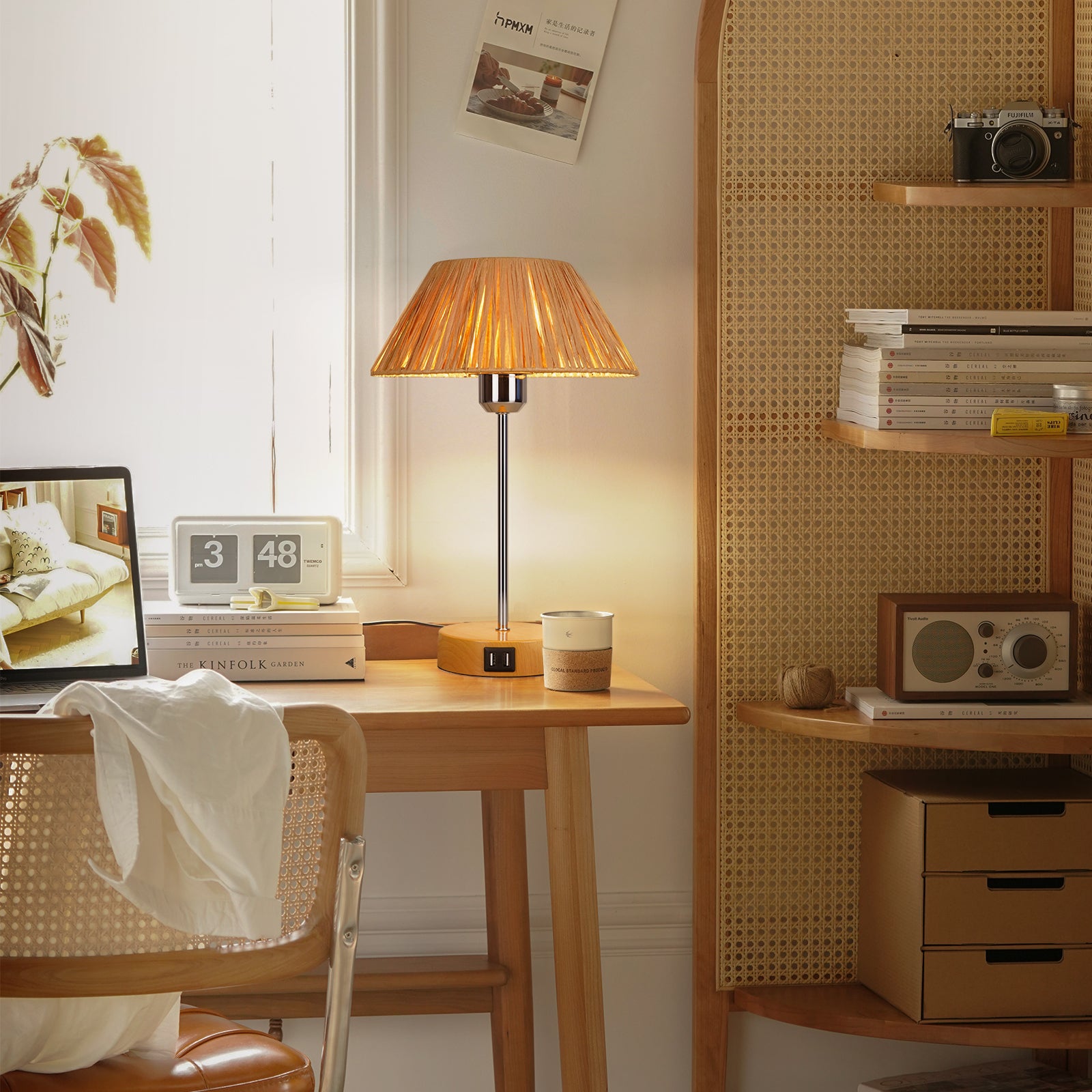 N09 Study Room Farmhouse Table Lamp with USB Port Touch Control