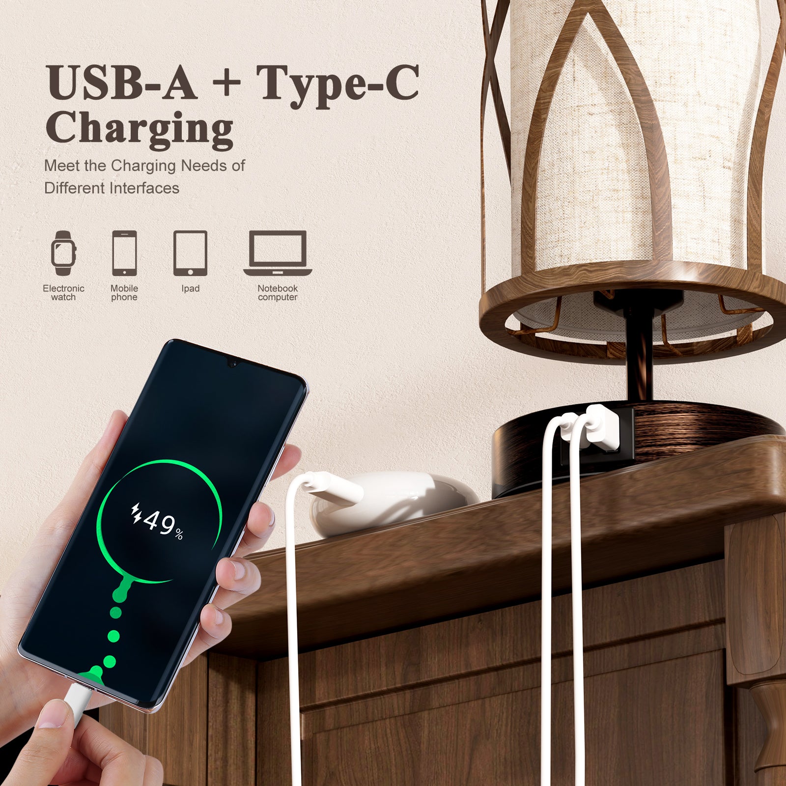 N10-2 Rustic Table Lamp Touch Control Dimmable for All Home Styles(Bulb Included)