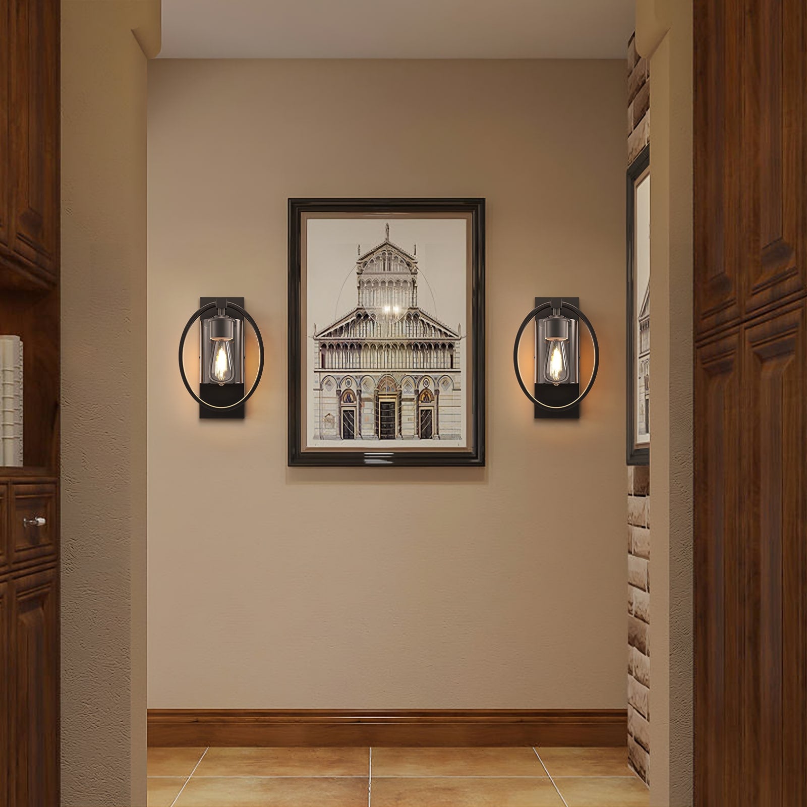 V02 Vintage Farmhouse Glass Wall Sconce with Artistic Ring Design for All Home Styles
