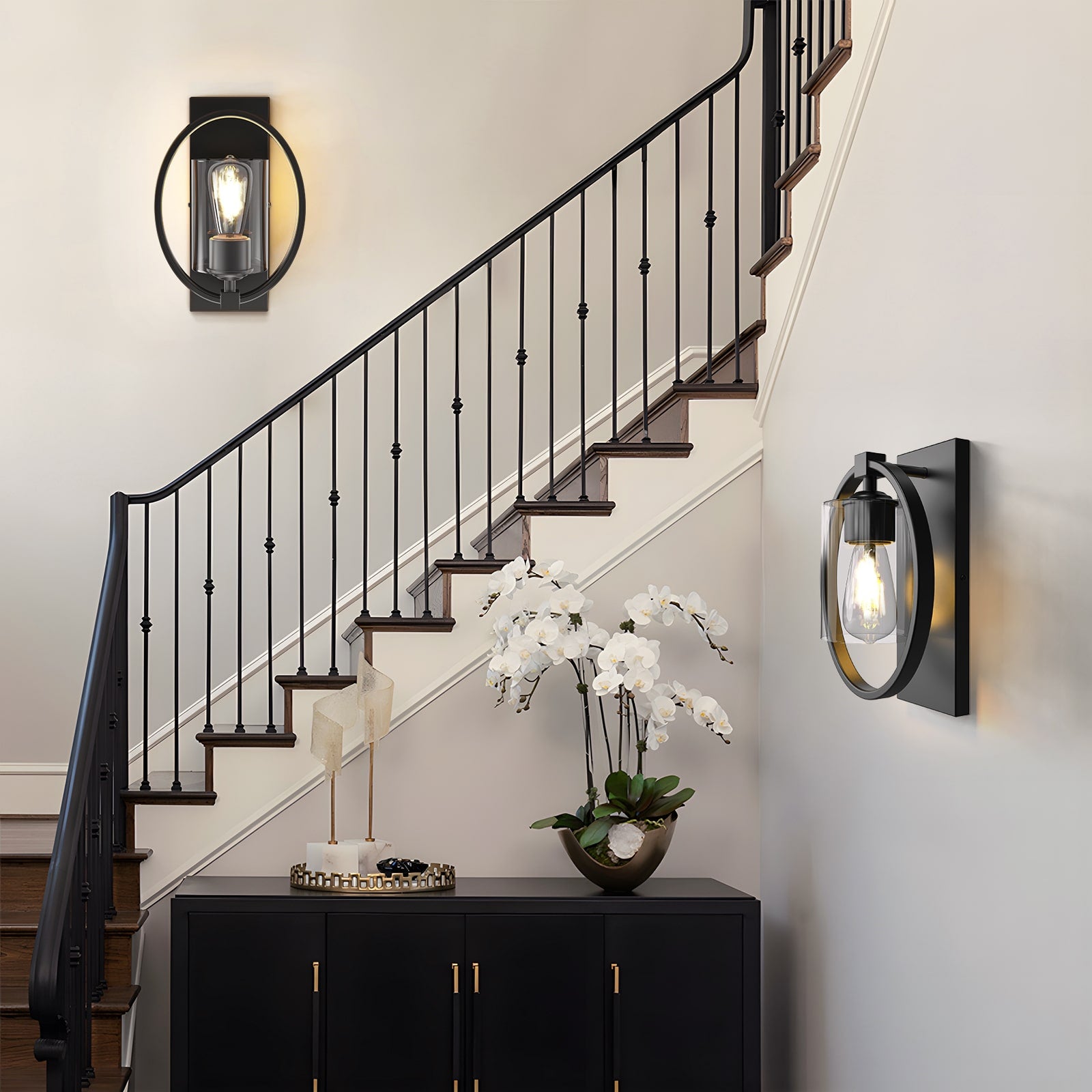 V02 Vintage Farmhouse Glass Wall Sconce with Artistic Ring Design for All Home Styles
