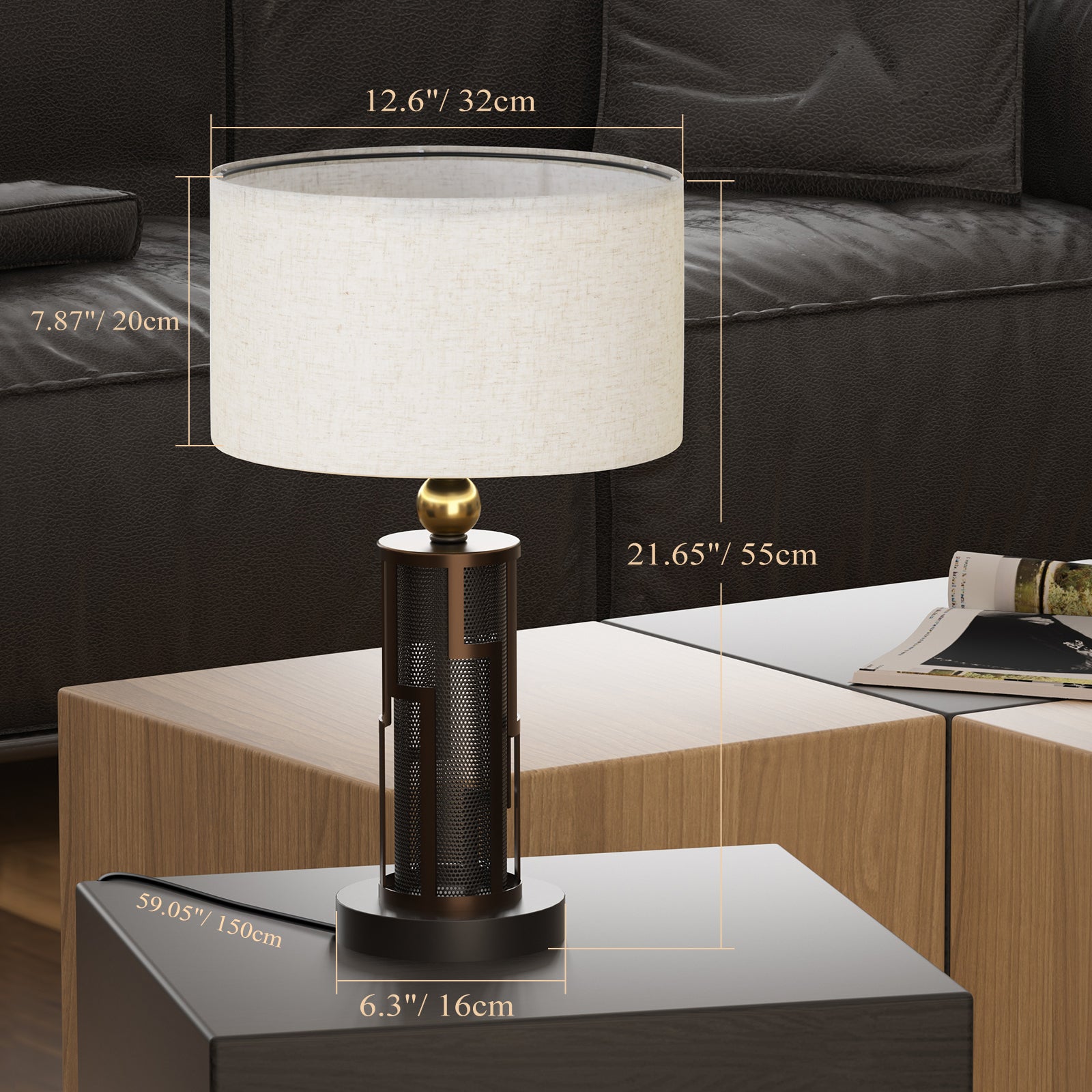 V07-2 Vintage Table Lamp 3 Way Dimmable for All Home Styles（Bulb Included）