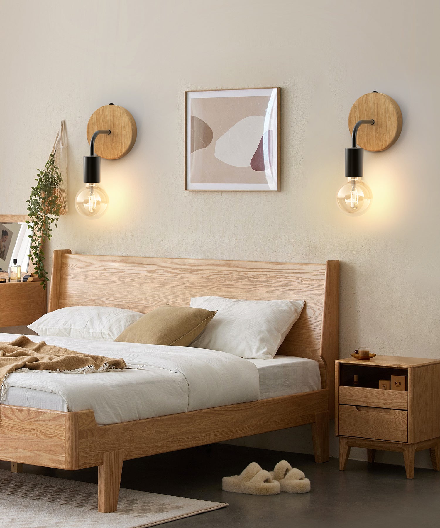 N07 Set Of 2  Rustic Wall Sconce for Bedroom AA Battery Operated