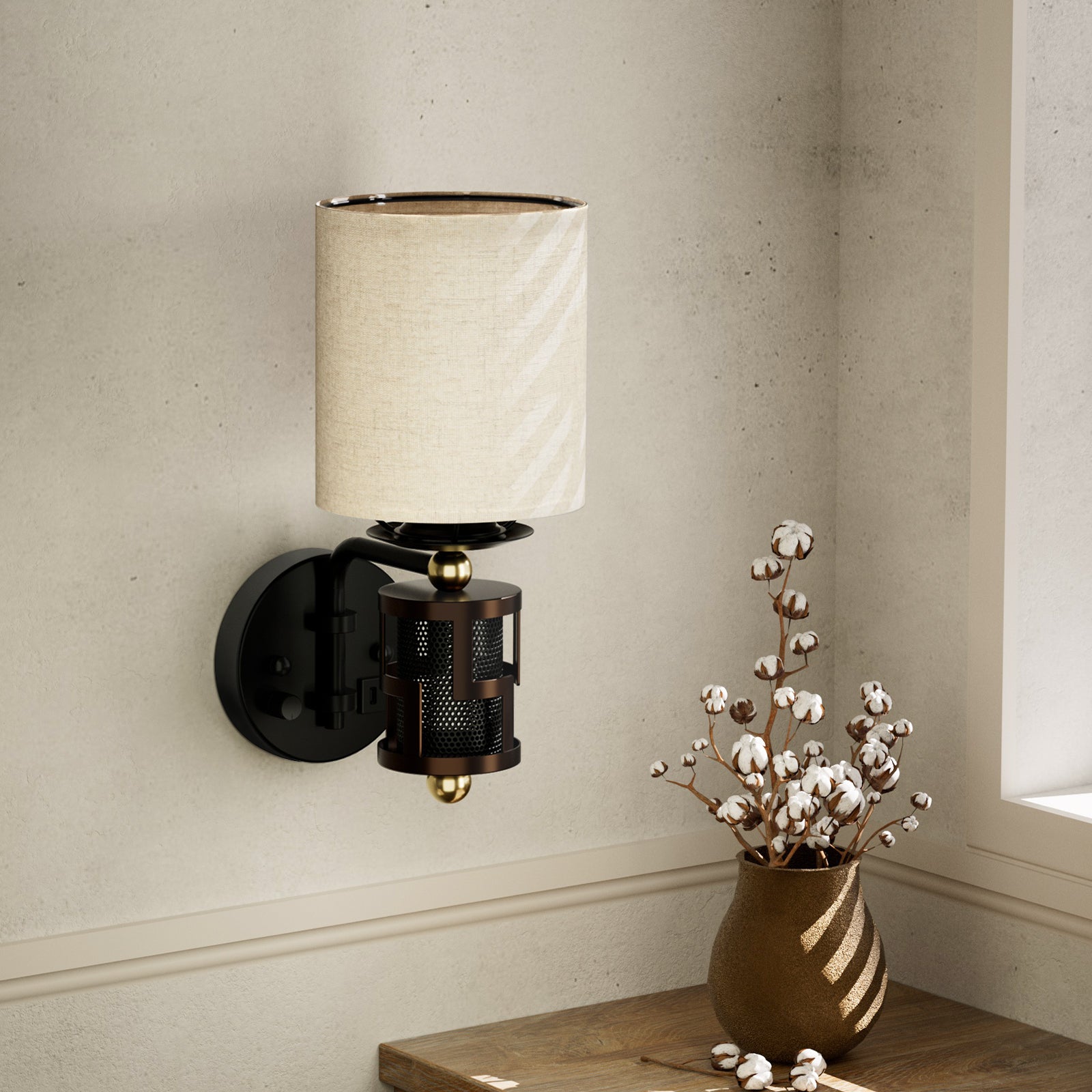 V07-1  0-100% Dimmable Wall Sconces for Dining Room with Beige Linen Shade