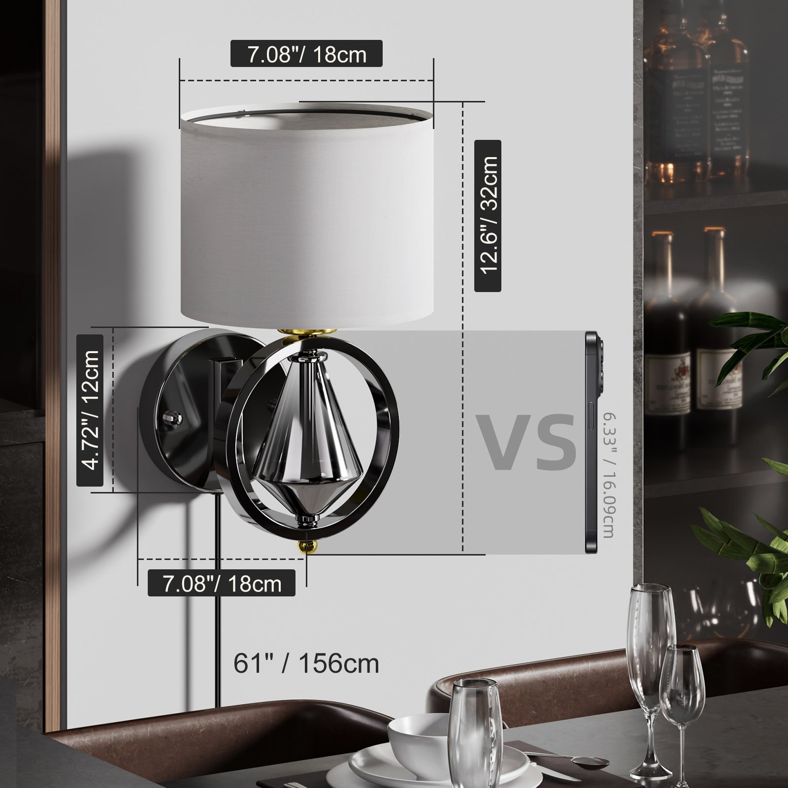 C06-1 Modern Gunmetal Diamond Wall Sconce for All Home Styles(Bulb Included)